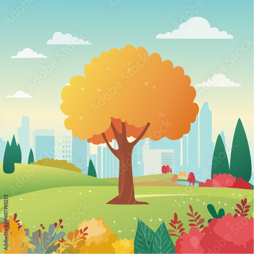 vector of autumn tree for landscape scene,watercolor plant for architecture drawing, environment and garden,botanical elements ,blooming tree in .