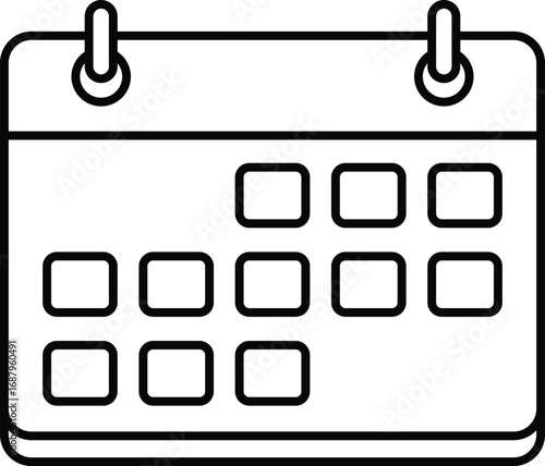 Simple line drawing icon of a calendar page showing dates for planning and scheduling vector