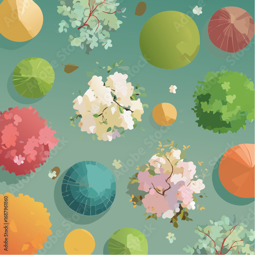 Tree or forest top view for landscape layout,watercolor plant for architecture drawing, environment and garden,botanical elements for plan,blooming tree in .