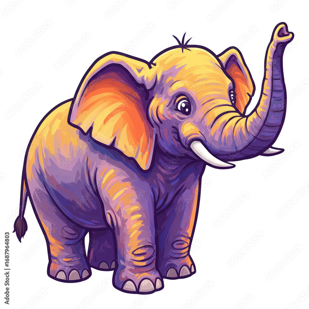 Obraz premium Cute Cartoon Elephant with Raised Trunk PNG Transparent Background