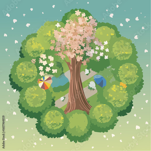 Tree or forest top view for landscape layout,watercolor plant for architecture drawing, environment and garden,botanical elements for plan,blooming tree in .