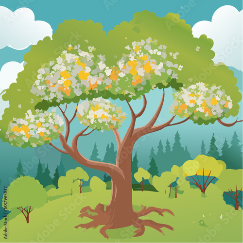 Tree or forest top view for landscape layout,watercolor plant for architecture drawing, environment and garden,botanical elements for plan,blooming tree in .