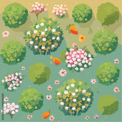 Tree or forest top view for landscape layout,watercolor plant for architecture drawing, environment and garden,botanical elements for plan,blooming tree in .