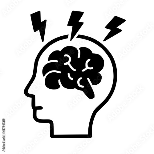 Stressed brain with electric bolt, anxiety concept