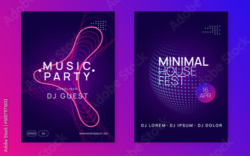 Dance Poster. Fest Electro Template. Nightclub Radio Invitation. Pink Party Background. Trance Vector. Dj Design. Violet Night Club Banner. Green Dance Poster