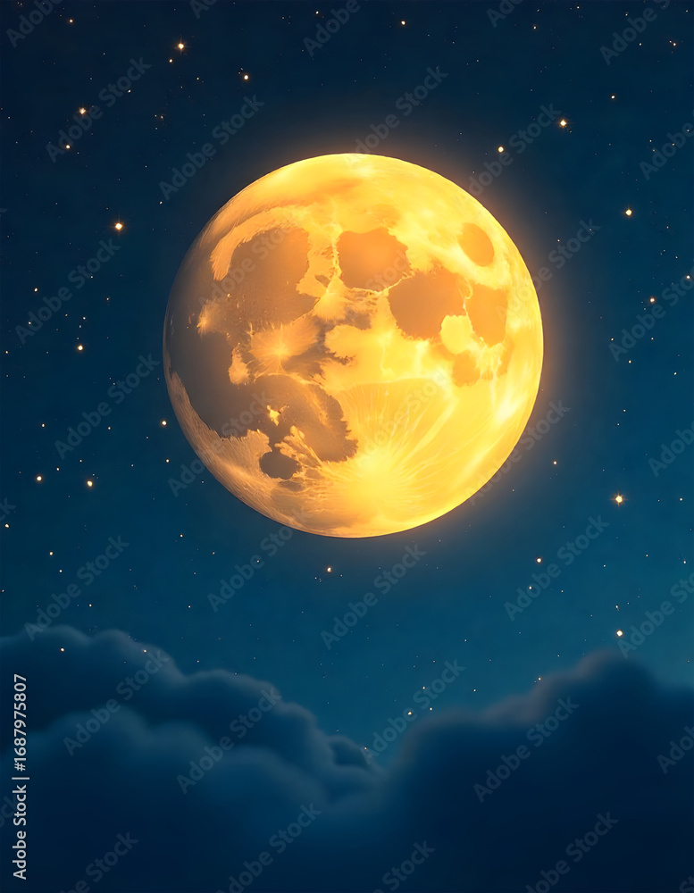 Naklejka premium Celestial Glow: Moon and Stars in Indigo