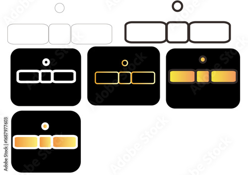 A set of stylized bionic eye icons representing concepts like artificial intelligence, computer vision, and modern robotics technology