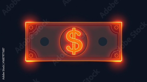 Glowing Neon Dollar Bill.