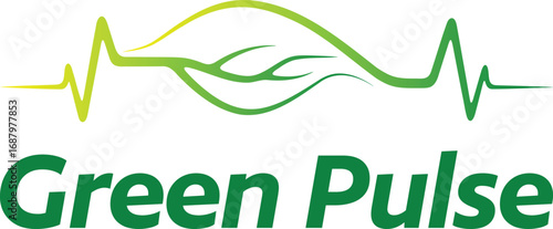 Green pulse logo featuring a stylized leaf and heartbeat line isolated on white background