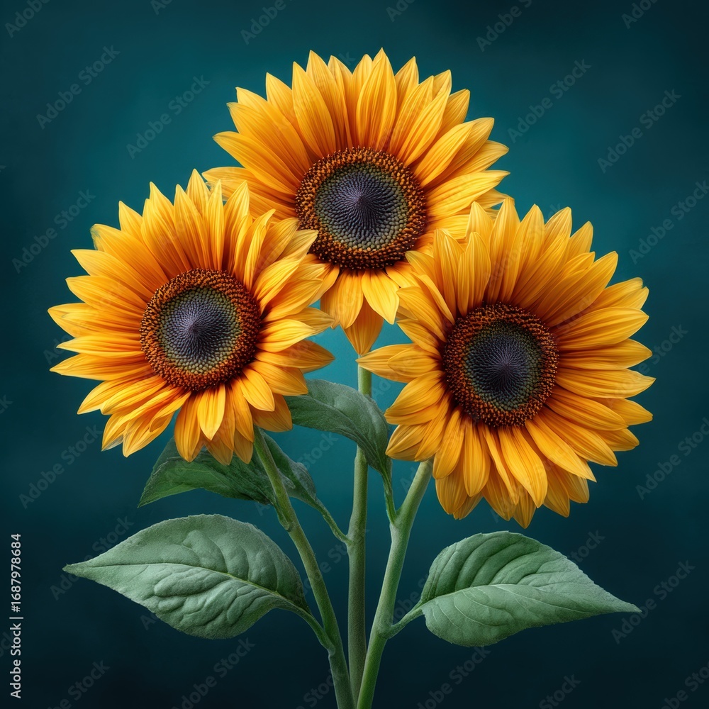 Obraz premium Vibrant Sunflowers Against Dark Background in Artistic Composition