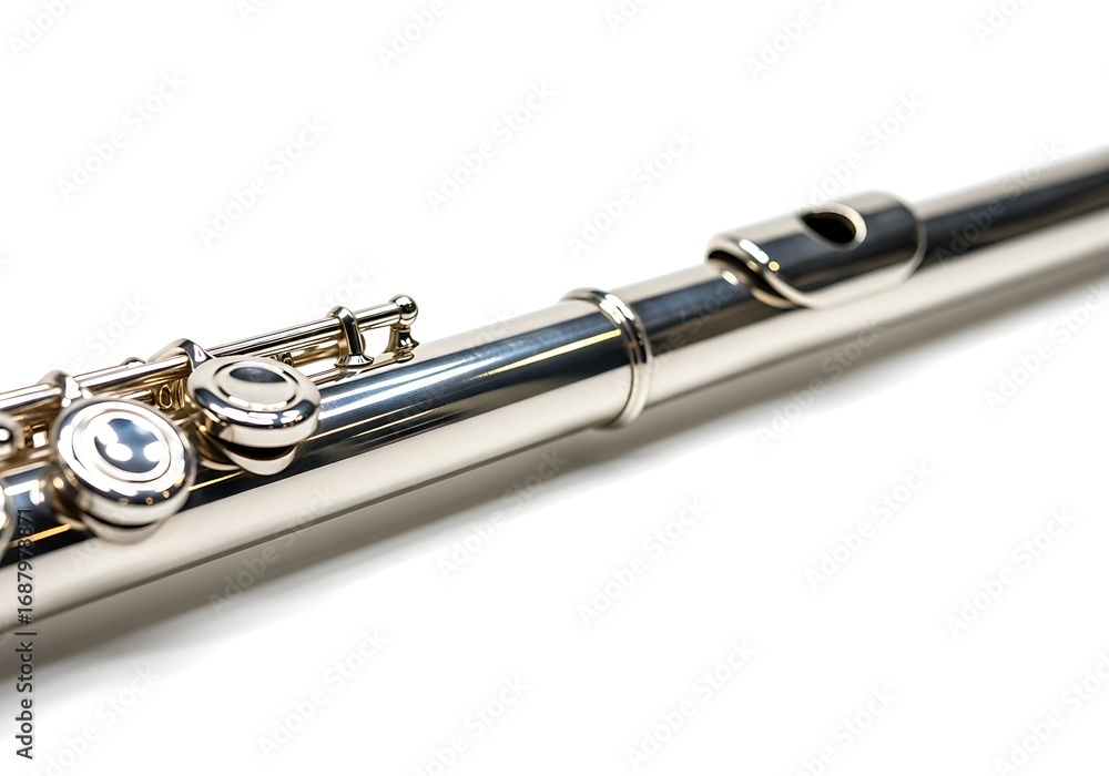 Fototapeta premium Close-up flute section showcasing precision craftsmanship and melodic potential in music creating enchanting silver