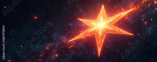 Wallpaper Mural Close-up of a single, gleaming star, sharp points radiating light, cosmic dust swirling around it, suggesting a fierce, celestial battle , glitter, light, cosmic Torontodigital.ca