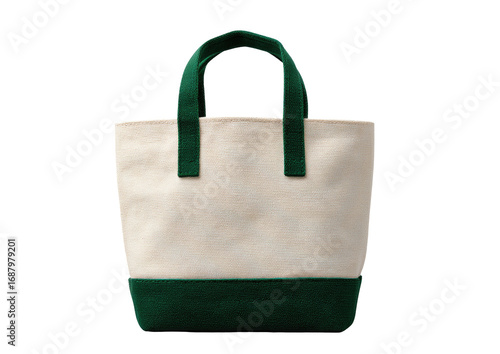 Cream canvas tote bag with forest green bottom