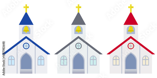 建ち並ぶ白い教会のイラスト 3色のカラーセット