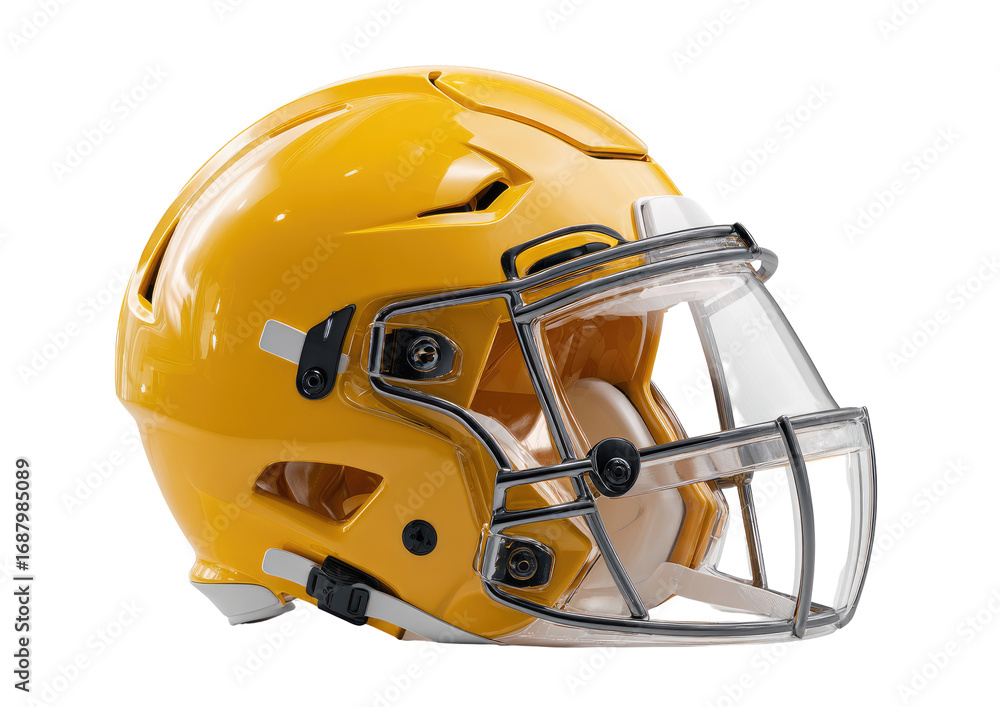 Fototapeta premium Bright yellow football helmet, clear face mask