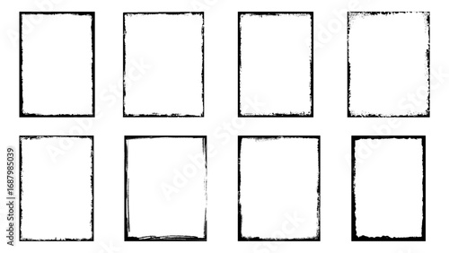 Wallpaper Mural Grunge frames. Rough black rectangular frame with textured distressed torn paper edges. Isolated vector set Torontodigital.ca