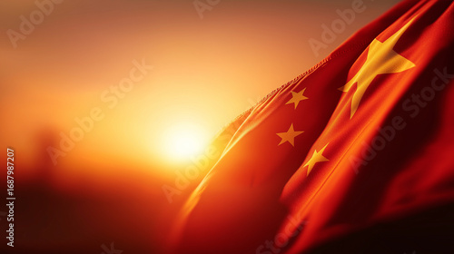 China flag waving in the wind at sunset patriotic symbol of the nation