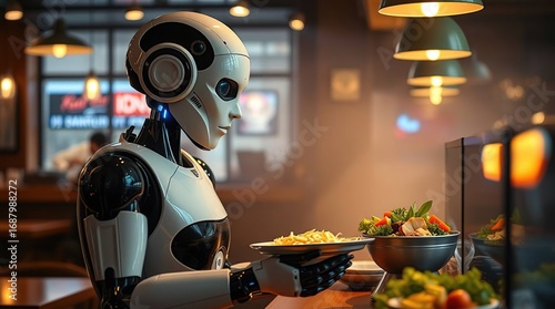 Robot Serving Food in Restaurant. (2)
