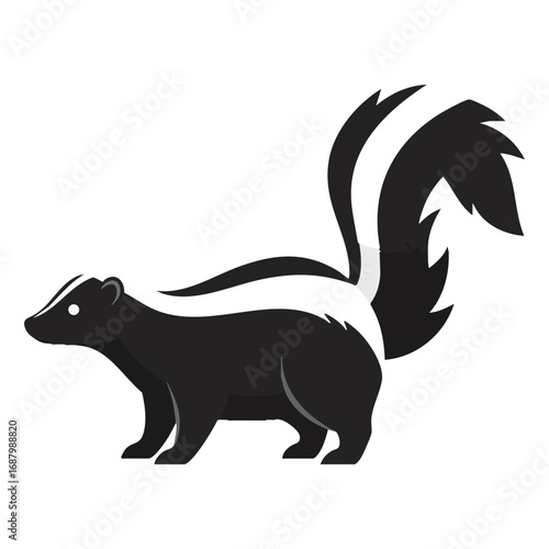 Skunk logo. Black flat color simple elegant skunk animal illustration