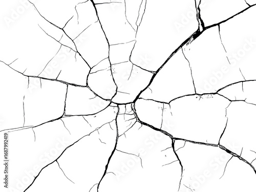 Detailed close up of black cracks on a white background texture cracked