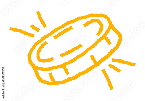 Stylized Golden Tambourine with Emanating Rays HandDrawn Aesthetic isolated on transparent background
