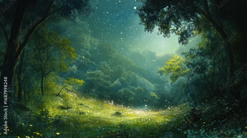 Obraz premium Lush forest glade bathed in ethereal light