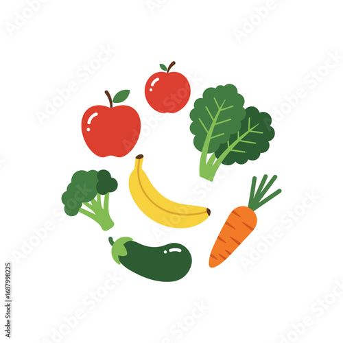 fresh food produce apples broccoli banana eggplant carrot a healthy eating choice for vegan diets wellbeing
