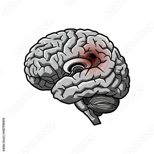 illustration of brain hemorrhage a stroke event depicting disease inside the skull useful for science content