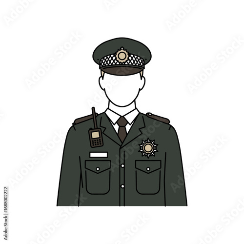 faceless police officer in uniform with radio badge and hat a symbol of law enforcement authority and order