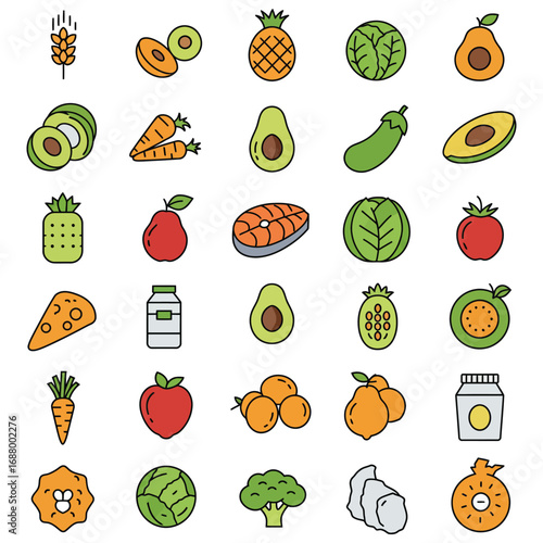 healthy food selection assortment of fresh fruit vegetables and dairy products for nutrition and wellness