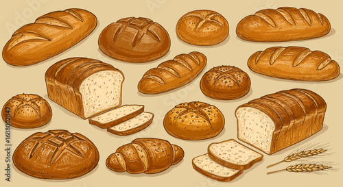 Variety of baked goods illustration perfect for culinary or bakery themed designs