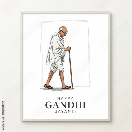 Wallpaper Mural Stylized illustration of Mahatma Gandhi walking with a cane on a white background Torontodigital.ca