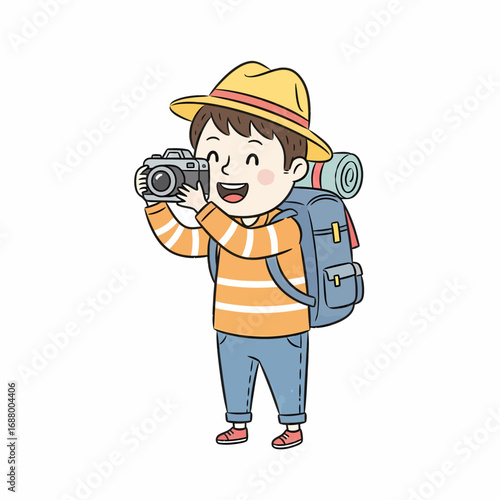 Illustration of a Traveler Taking a Photo