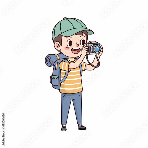 Illustration of a Traveler Taking a Photo