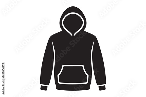 Black hoodie front silhouette icon vector illustration design on white background.
