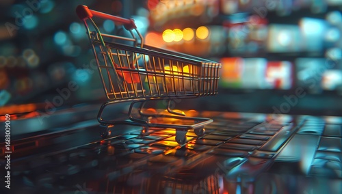 Internet shopping cart in the laptop