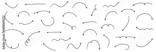 手書きのゆるい矢印アイコンのベクターイラストセット。方向、手描き、シンプル、やじるし