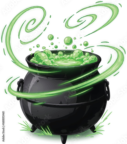 Bubbling Brew A Green Potion in a Cauldron