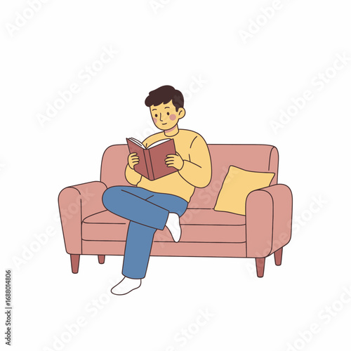 Illustration of a Man Reading on a Sofa