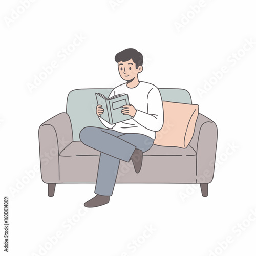 Illustration of a Man Reading on a Sofa