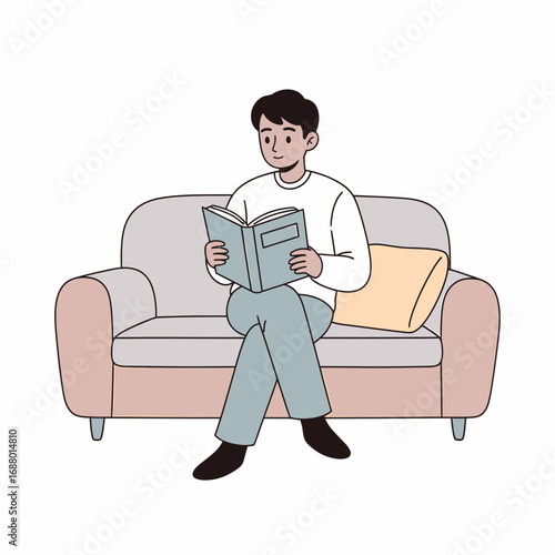 Illustration of a Man Reading on a Sofa