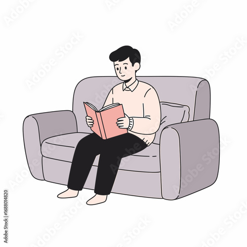 Illustration of a Man Reading on a Sofa