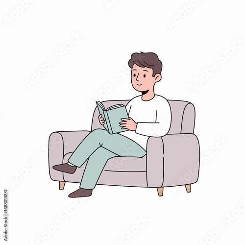 Illustration of a Man Reading on a Sofa