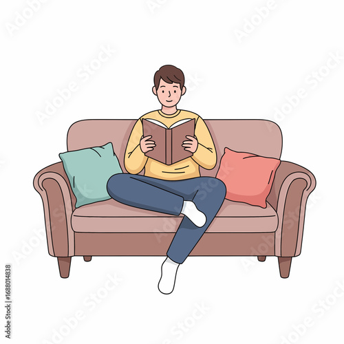 Illustration of a Man Reading on a Sofa