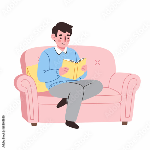 Illustration of a Man Reading on a Sofa