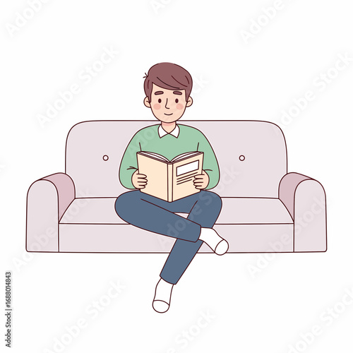 Illustration of a Man Reading on a Sofa