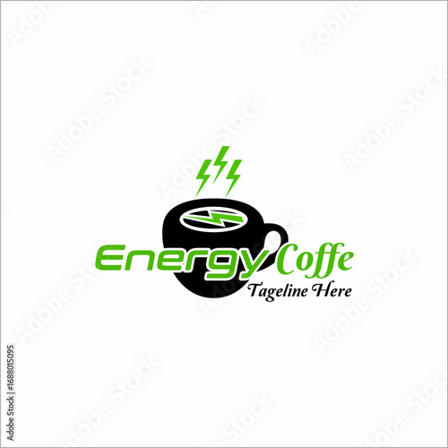 Energy Coffee Logo Design – Modern Green Lightning Cup Cafe Brand Icon