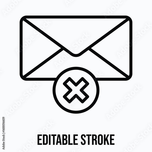 Email with Cross Cancel Isolated Vector Lineal Style Icon, Editable Stroke