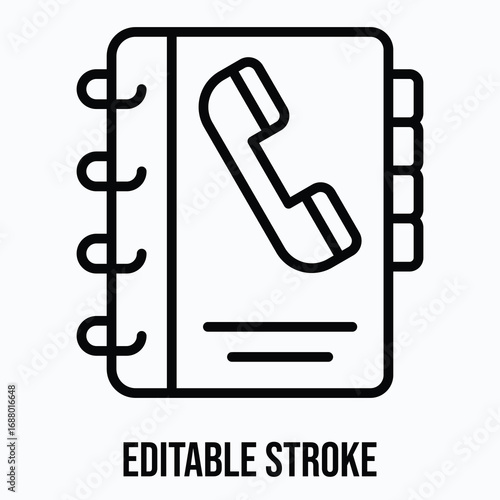 Address Book with Phone Symbol Isolated Vector Lineal Style Icon, Editable Stroke