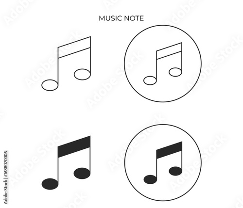 This icon depicts a music note, specifically an eighth note (quaver), in both outline and solid-fill styles. It represents music or audio.